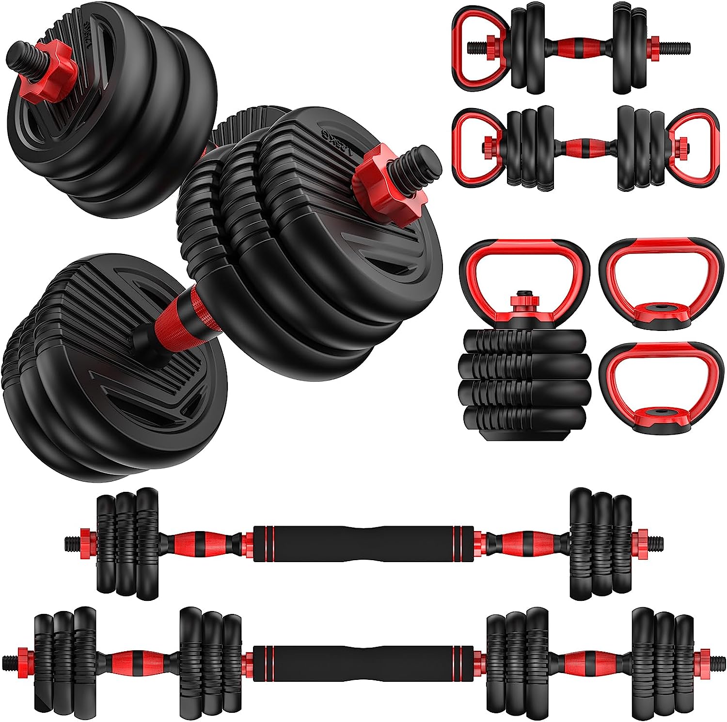 Adjustable Dumbbell Set 20LBS/35LBS/55LB/70LBS Free Weights Dumbbells, 4 in 1 Weight Set, Dumbbell, Barbell, Kettlebell, Push-up, Home Gym Fitness